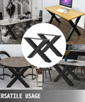 Beefy Pair of Heavy Duty Steel Table Legs, 28 Inch High by 31 Inch Wide X Frame 3.1 Inch Square Box Legs, Black Powder Coated Industrial Dining Table Supports displayed with versatile usage.