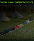 Golf Putting Aid Stroke Meter 2.0 Pro Training Tool with color-coded guides on outdoor green for stroke length and distance control