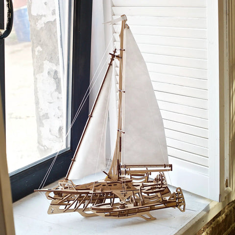 Merihobus 3D Wood Puzzle Kit For Adults Trimaran Sailboat Model Catamaran Mechanical Build Dope Wooden Ships Kit For Brain Teasers DIY Hobby Set For Mindful Fun And Hands On Craft, wooden trimaran sailboat model