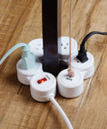 Flexible Surge Protector Power Strip With Four 3 Pin Grounded Outlets Two USB Ports Delivering 3 1A Total White Finish Six Foot Cord Movable Outlets