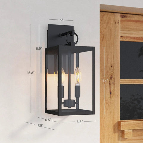 Outdoor Black Wall Sconce Light Fixture With Sturdy Iron Frame And Clear Glass Shade For Exterior Porch Lanterns mounted on wall
