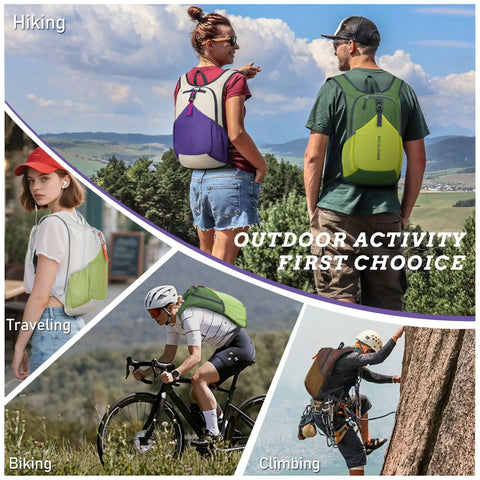 Group using Ultralight 15L Daypack For Travel And Outdoors, foldable backpack with breathable mesh straps, diverse activities