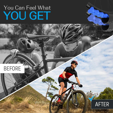 Comparison of tire repair, before and after using Diamana HD Front And XHD Rear 27-Inch Tubeless Foam Tire Insert Set for MTB and Gravel.