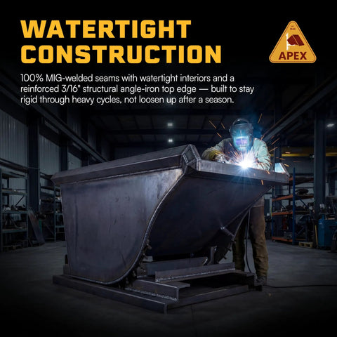 Commercial Grade 1 Cubic Yard Self Dumping Hopper Fits Standard Forklifts 6000 Lb Capacity Heavy Duty Tilt Skip being welded.