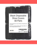 Extra Thick Black Disposable Shoe Covers 100 Pack With Elastic Fit Non Slip Booties For Indoor Outdoor Use packaging