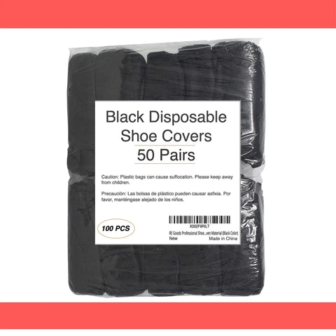 Extra Thick Black Disposable Shoe Covers 100 Pack With Elastic Fit Non Slip Booties For Indoor Outdoor Use packaging