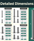 Detailed dimensions of 900 Piece Metric Screws And Bolts Set M3 M4 M5 M6 304 Stainless Steel Hex Socket Button Head Screws