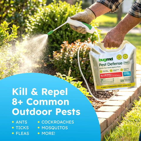 Person using Peppermint Oil Pest Defense Pro Outdoor Bug Spray And Mosquito Repellent With Plant Powered Sprayer Wand Kit for yard.
