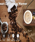 Game Changing Desk Essential Smart Electric Coffee Heated Coaster With Precise Thermostatic Heat Control Adjustable From Forty To Seventy Five Degrees fast warming mug pad with coffee beans on wooden surface.