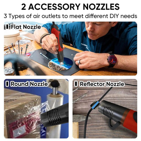 Dual Temp 350W Heat Gun With 400F And 660F Settings, Quick Heat, 2 Nozzles, High Flow Hot Air For DIY Craft Embossing Shrink Wrap