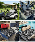 Two Seater Golf Cart Seat Cover And Towel Microfiber Absorbent Breathable Bench Seat Protector With Vintage Engine Print for 51x31 inch golf carts.