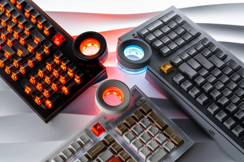 98 Key Silent Mechanical Keyboard With Hot Swappable RGB Lighting And Tri Mode Wireless Setup, featuring red and blue lighting.