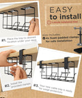 Under Desk Cable Management Tray With Clamps No Drill Cord Organizer features easy installation with foam-padded clamps, black color.