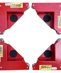 Heavy Duty Low Profile Furniture Dollies, Set Of 4 With Quiet Pu Rollers featuring a red triangular design with swivel casters.