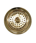 Post Style Large Kitchen Basket Strainer With Waste Disposal Flange And Stopper For Double Bowl Sinks Polished Brass Finish
