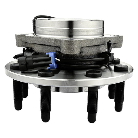 Side view of Two Pack Front Wheel Bearing And Hub Assembly For Chevy Silverado 2500 3500 HD Suburban showing 8 lug bolts and ABS wire