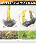 19-Tine Thatch Rake With Adjustable Head Angle and 55 Inch Steel Handle for Lawn Care shown adjusting rake head angle