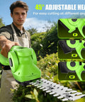 2-In-1 600W Cordless Hedge Trimmer And Grass Trimmer 21V Battery Powered Garden Tool with adjustable head for different angles.
