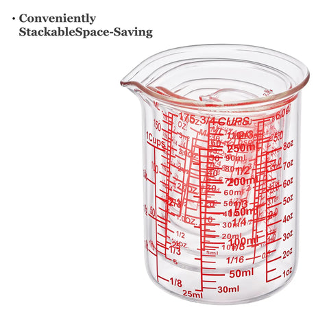 Seven Piece Glass Measuring Cup Set With Borosilicate Beaker Style Nesting Cups, Clear Markings From 1 Tsp To 8 Oz, Your Kitchen Go To For Baking, Cooking And Drink Prep, Durable Glass Easy To Read, stackable glass measuring cup
