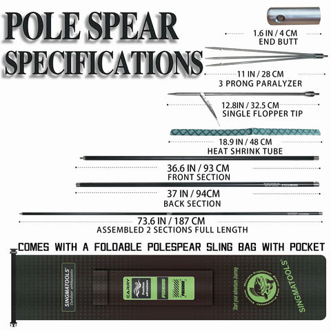Rugged Seven Foot Aircraft Grade Aluminum Hawaiian Sling Pole Spear With Three Prong Stainless Tip specifications diagram
