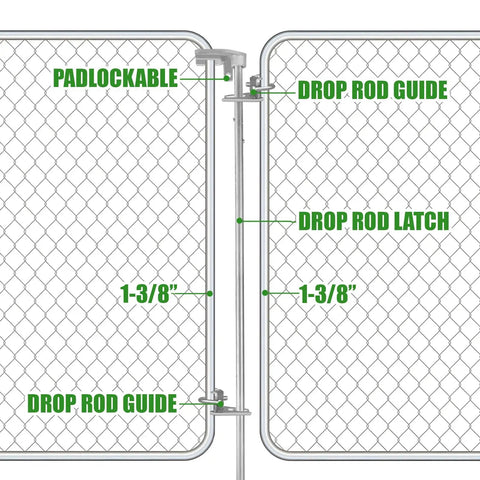 36 Inch Chain Link Drop Rod Gate Latch For Double Gates Pull Style Fence Gate Lock For 1 3 Eighths Inch Frame installation
