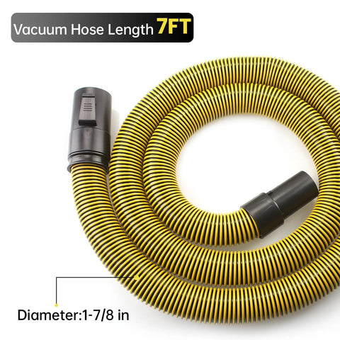 Direct Replacement Wet Dry Vacuum Hose 1 7 Eighth Inch By 7 Foot For DeWalt Systems coiled with black fittings