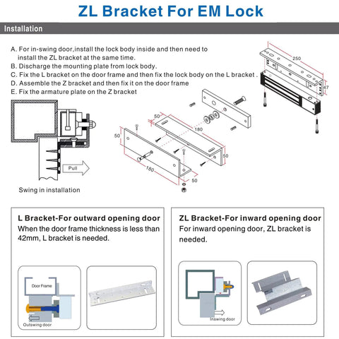 Installation guide for Z L Holder Stand Bracket For 600 Pound Magnetic Lock Indoor Doors Durable Aluminum Mount Kit on wood or metal doors.