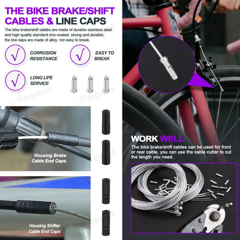 67 Piece Universal Bike Shifter And Brake Cable Kit With Cutter End Caps O Rings S Buckle Tail Caps And C Clips for cable upgrades