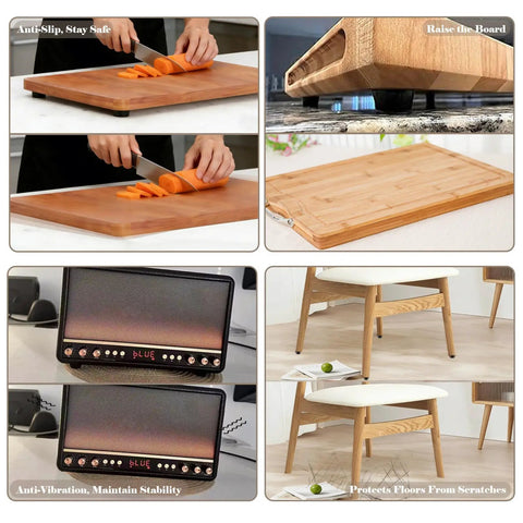 Premium Rubber Feet For Cutting Boards And Desk Furniture, Non Slip Bumpers With Heavy Duty Screws, 24 Piece Set used on wooden cutting boards and electronic devices.