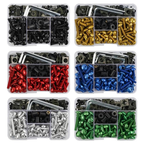 Panel Nuts 190Pcs Motorcycle Fairing Bolt Kit With Screws Washers And Nuts For GSR750 800MT MT03 Body Replacement Green Must Have Heavy Duty Stainless Steel Hardware For Fairings And Body Panels, assorted colors in organizer case