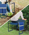 Workhorse Garden Kneeler And Seat With Thick Wider Soft EVA Pad used for kneeling and sitting in garden with attached tool bag.