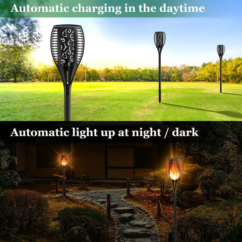 Solar Torch Lights With Realistic Flickering Flame 96 LEDs 43 Inch Outdoor Waterproof Landscape Lights for patio path at night