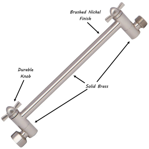Adjustable 10 Inch Solid Brass Shower Arm Extender For Height And Angle Universal Fit For Rain And Handheld Heads Brushed Nickel Finish
