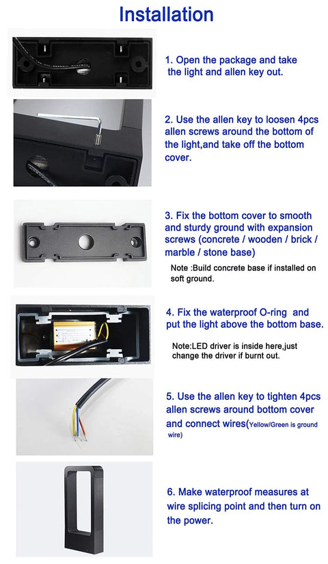 Installation steps for LED Landscape Path Lights Outdoor Waterproof Aluminum Garden Accent Lamps Easy Install 10W 110-220V