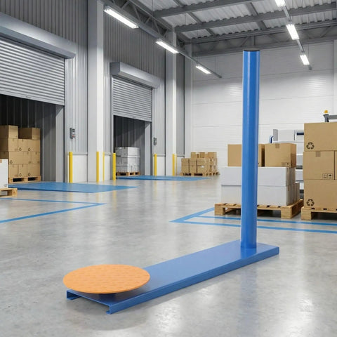 Manual Stretch Film Wrapping Machine Handheld Pallet Dispenser With Dead Simple Setup For No Sweat Warehouse Packing and Tight Shrink Wrap Seals Every Single Day set up in a warehouse environment.