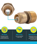 Push To Connect Brass Reducing Adapter 1/2 In X 3/4 In MNPT Fitting For PEX Copper CPVC PERT HDPE Pipes Tool Free Quick Install