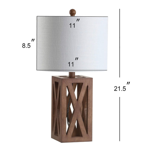 Brown Farmhouse Wood Table Lamp With White Linen Drum Shade 21.5 Inch Cozy Rustic Modern Bedside And Living Room Mood Light LED Bulb Included ETL Listed For Safety