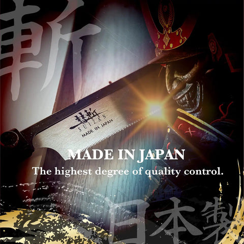 Close-up of the blade of a Dozuki Dovetail Saw 7 Inch Pull Saw For Fine Joinery Japanese Style Handsaw With Rip Cross Cut Go To Pro Grade Woodworking Tool For Precise Dovetails Smooth Flush Cuts And Clean Breaks, showing 'Made in Japan' text.