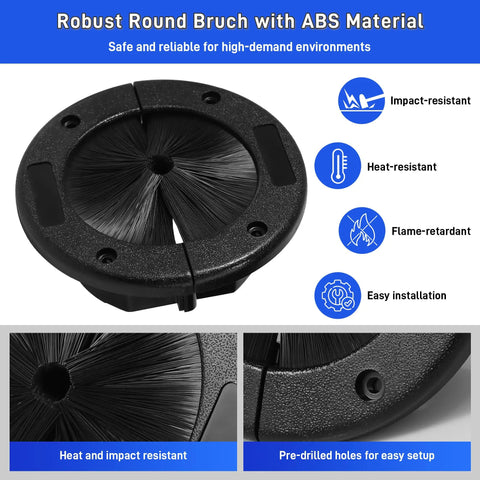 Beat The Wire Chaos With 2 Pack Round Brush Grommets 4 Inch Split Plate for smooth cord routing and dust blocking.