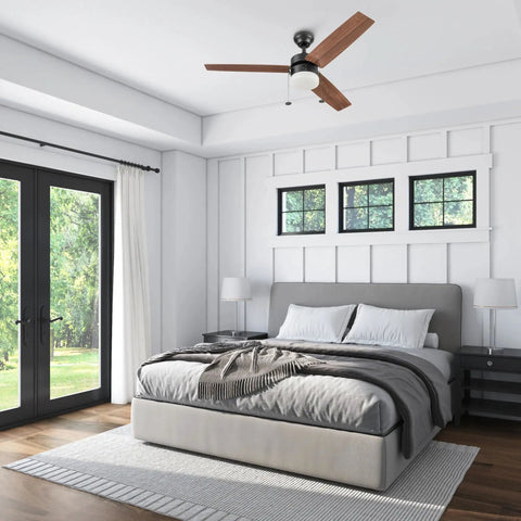 48 Inch Modern Farmhouse LED Ceiling Fan With Light And Pull Chain Indoor Use Dual Mounting Reversible Motor Dual Finish Blades