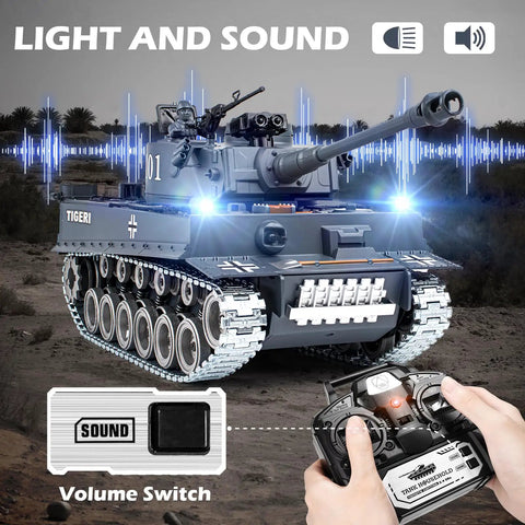 1 18 Scale Alloy German Tiger I RC Tank With Smoke Lights And Realistic Dope Sounds 2 4 GHz Remote Control in desert