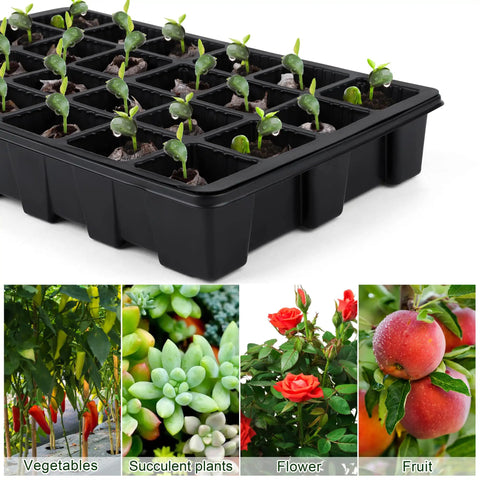 4 Pack 24 Cell Seed Starter Tray Kit With Humidity Dome And Base For Indoor Or Outdoor Plant Germination Includes Peat Pellets Plant Labels And Tools Black