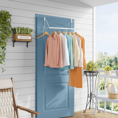 Over The Door Hanger Expandable And Adjustable Space Saving Coat And Towel Rack That Fits Doors Up To One And Three Quarters Inches Metal White
