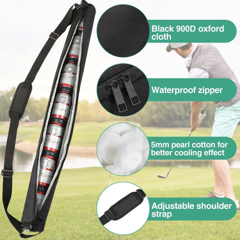 Cooler Beer Sleeve With Six Ice Pucks Keeps Seven 12 Oz Cans Cold In Your Golf Bag On The Course, black 900D Oxford cloth