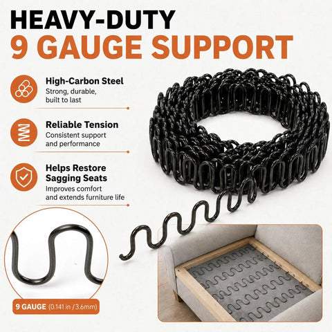No Sweat Couch Fixes With This Heavy Duty 9 Gauge Upholstery Springs Roll 49 Foot High Carbon Steel Sofa Spring Replacement for flexible support.