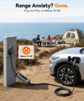 Level 1 And Level 2 40 Amp EV Charger With J1772, ETL Certified, 25 Foot Cable, 208-240V charging car near campsite