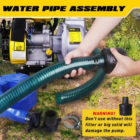 Water pipe assembly with Gas Powered Water Pump 1.5 Inch With Hose 79 GPM 2.1 HP 79.8cc Engine Lightweight EPA Certified Portable