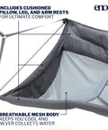 DoubleLoft Hammock Chair for Two Cozy and Comfortable With Cushioned Arm and Leg Rests, Mesh Body, Atlantic Blue Detail