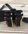 Ten Pack Seven Round Side Saddle Shell Carrier for 12 and 20 Gauge Shotguns with MOLLE Pouch on wooden surface