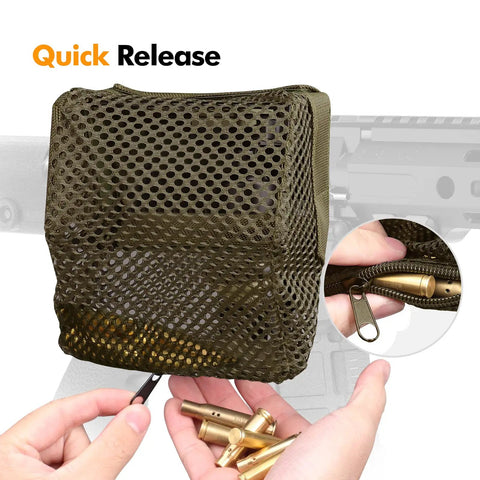 Heat Resistant AR Brass Catcher Net With Quick Release Zipper And Dual Picatinny Mounts, Thickened Nylon Frame Holds 100 Plus Casings For Easy Range Cleanup, Khaki